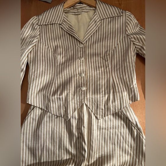 Authentic 1940s Handmade Satin Two Piece Dress Set Striped Vintage - Picture 4 of 16